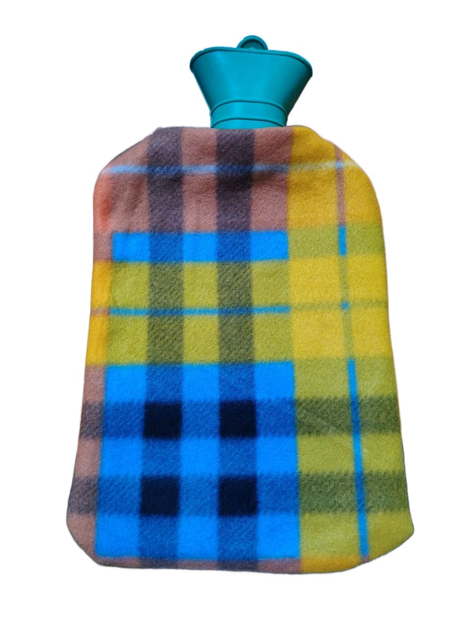 Classic Hot Water Bottle with Soft Plaid Fleece Cover - 2L Capacity for Pain Relief & Warming