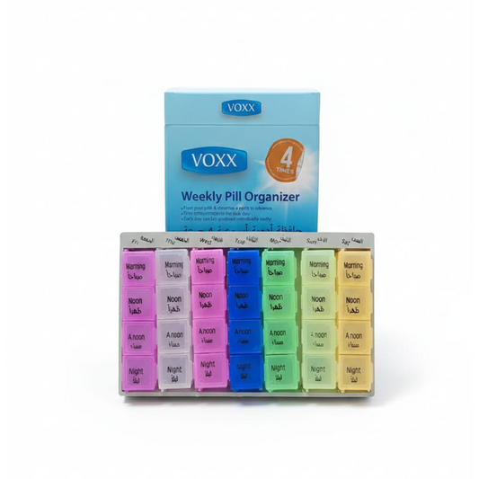 Voxx Weekly Pill Organizer – 4 Times a Day (28 Compartments)